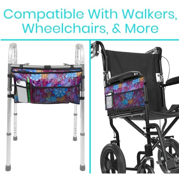 🎁 Floral Storage Bag For Walker/Rolator with Multiple Pockets Zip Closure NWT - Picture 1 of 8